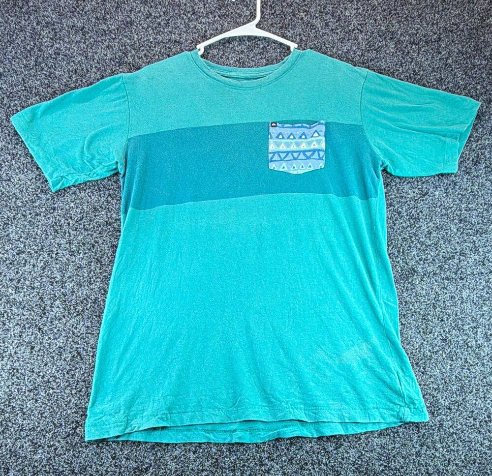 Quiksilver Boys XL Green Geometric Pocket Short Sleeve Crew Neck Cotton T-Shirt